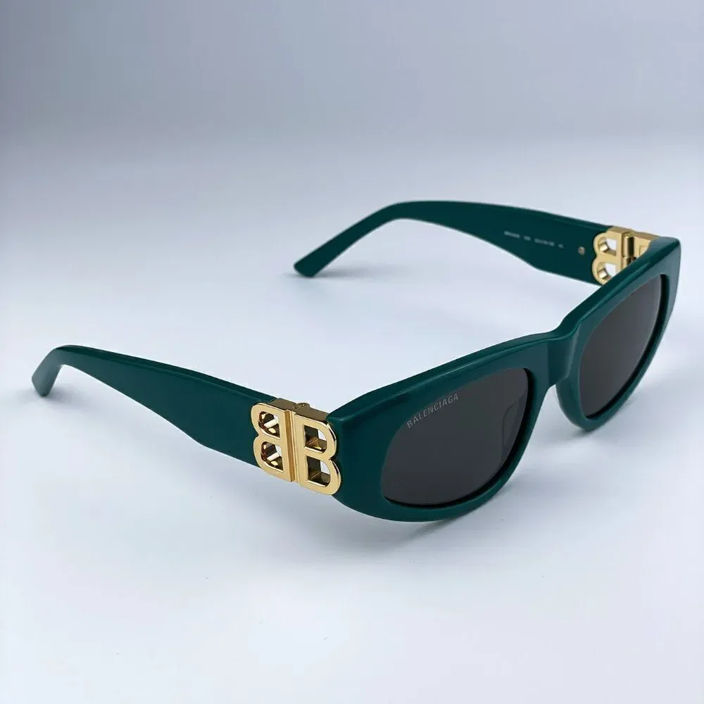 SALE! NEW Balenciaga BB0095S 005 Green Gold Logo Grey Cat Eye Unisex Sunglasses